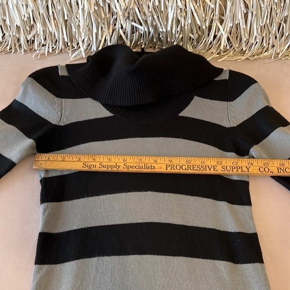 PLANET GOLD Black Gray S Striped Long Sleeve Turtleneck Sweater Dress Y2K Warm - Picture 6 of 12